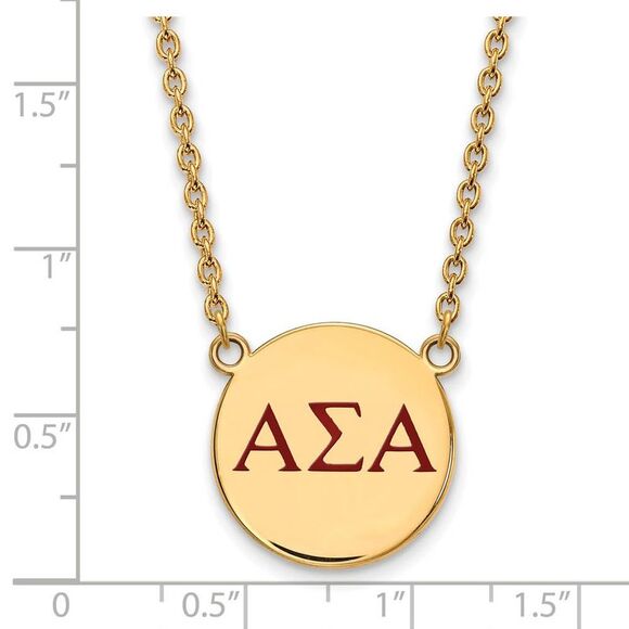 14K Plated Silver Alpha Sigma Alpha Large Red Enamel Necklace - Picture 2 of 6